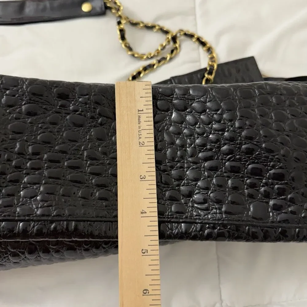 St. John Tote Bag Large Black Patent Leather Embossed Gold Chain Straps - Picture 11 of 11